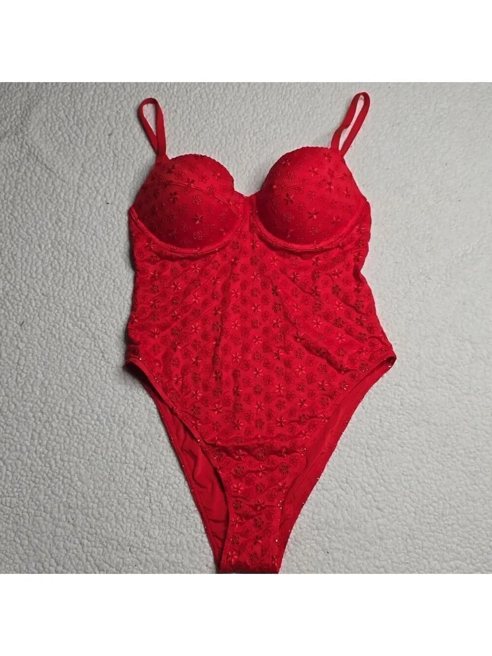 Frankies Bikinis Nova One-Piece Swimsuit Pink Eyelet Size XL